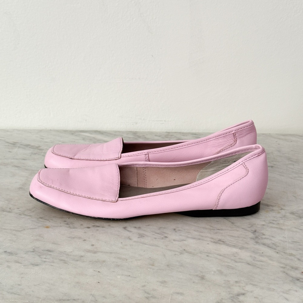 Array Loafers Square Toe Leather Flats Pink Slip On Vintage Shoes Loafers